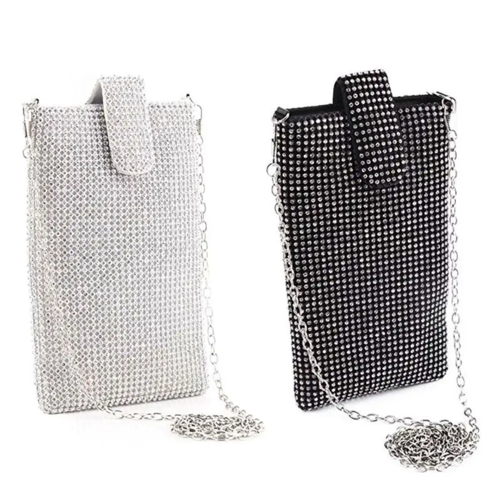 Women Popular Evening Handbags Solid Color Rhinestone Clutch Purses Wallet Cell Phone Messenger Bag Women Small Crossbody Bag