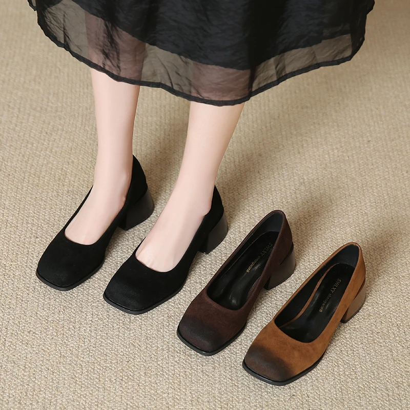 

Лидер продаж 2025, базовые женские туфли на высоком каблуке с квадратным носком, на среднем каблуке, уличная женская обувь без шнуровки в лаконичном стиле Женская Обувь