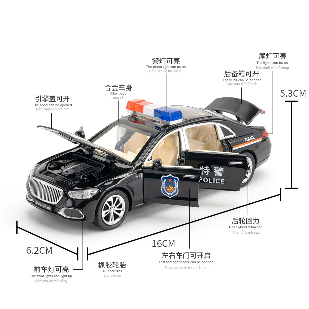 Modelo de coche de aleación a escala 1/32, Metal fundido a presión S680, modelo de coche de policía con sonido ligero, función de retroceso, juguete para regalos de colección para niños