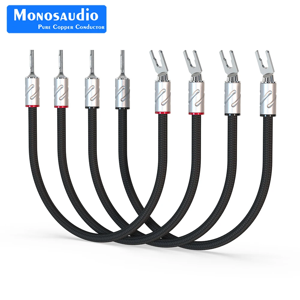 4pcs Pure Silver Speaker Jumper Cable Monosaudio Eclipse series  hi-end Silver Bridge Banana to Y spade connector plug jack