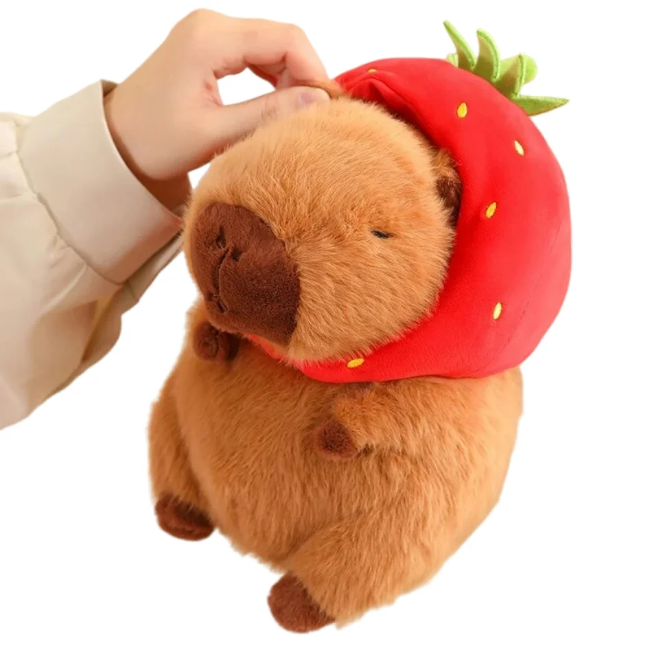 Cute Capybara Plush Toy Kawaii Fluffy Capybara With Turtle Bag Strawberry Cap Stuffed Animals Kids Gift Home Decoration