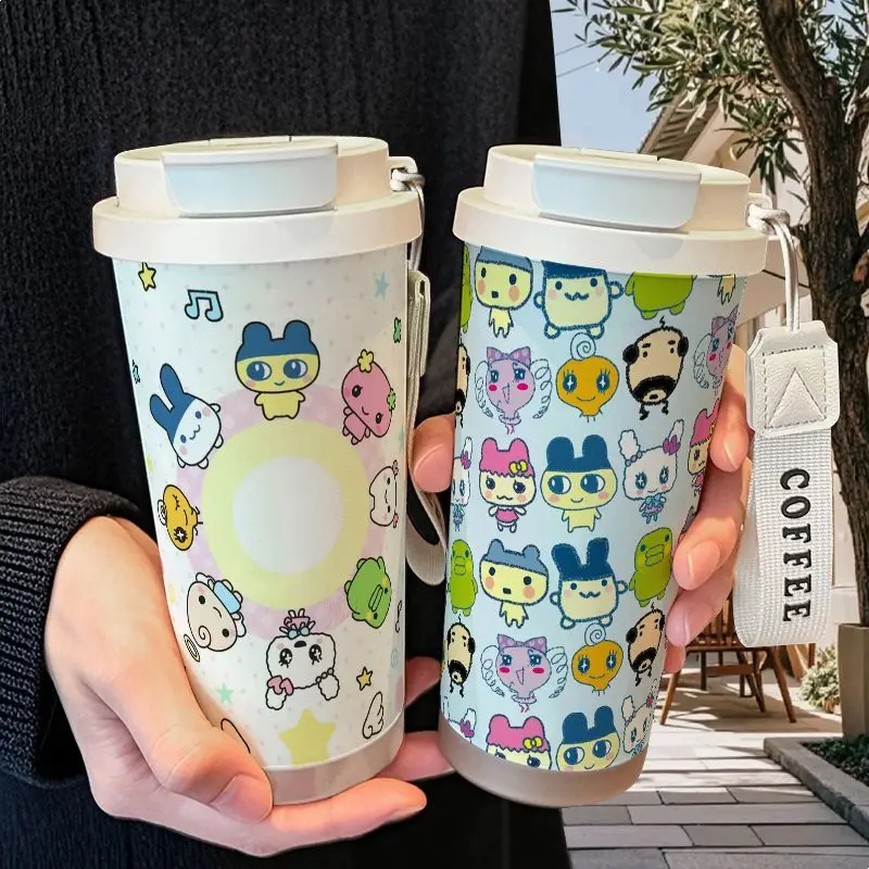 Tamagotchi high-value portable accompanying stainless steel thermos cup student straw double drinking large capacity coffee cup