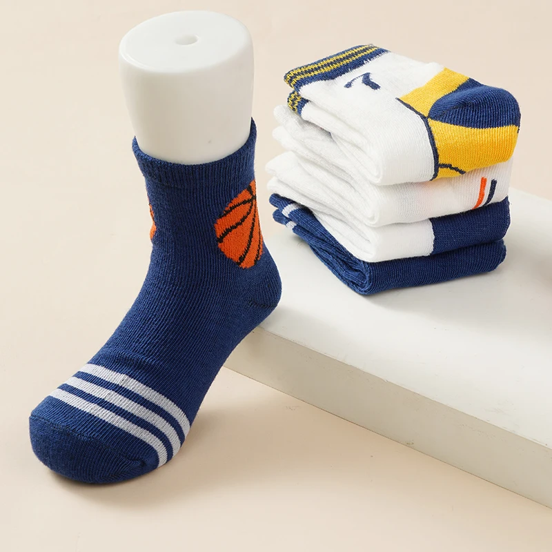 

5 Pairs Of Basketball Series Sports Style Mid-Tube Socks High Elastic Soft And Comfortable Socks New Autumn Children's Socks