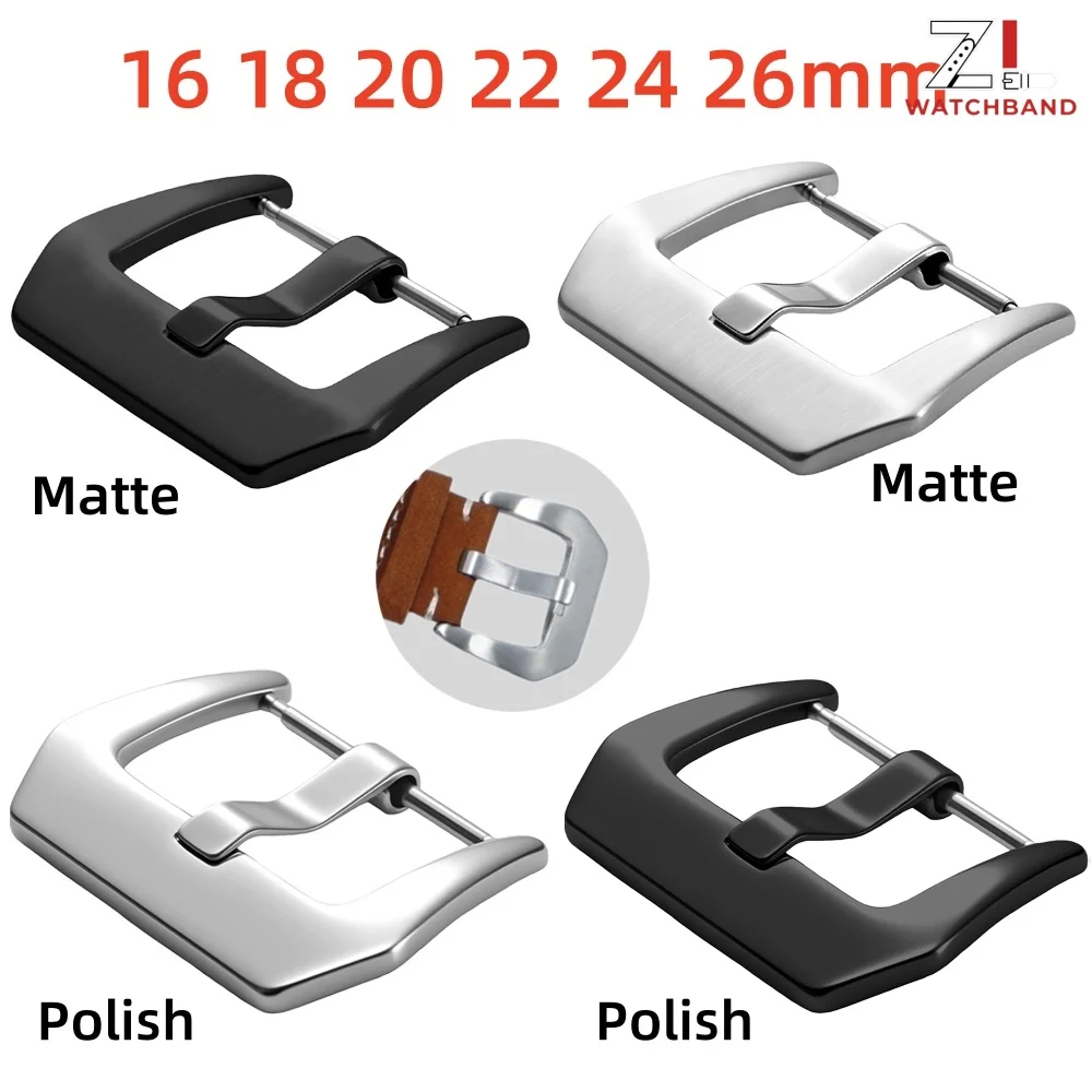 Metal Watch Buckle 16mm 18mm 20mm 22mm 24mm 26mm Men Watchband Strap Silver Black Matte&Polish Stainless Steel Clasp Accessories