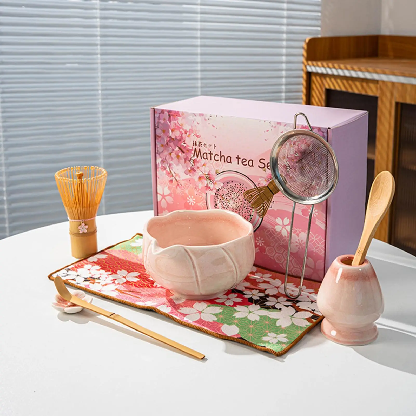 Tea Set with Whisk Scoop Ceramic Kitchen Gadgets Ceremonial Tea Set with Bowl for Beginners Lovers Women Men Home Office Travel