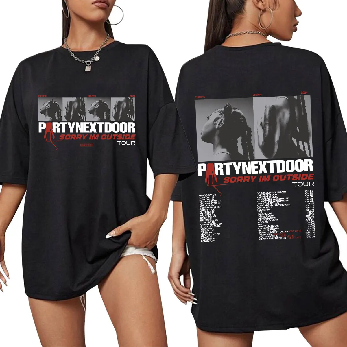 Rapper Partynextdoor Sorry Im Outside Tour Merch T Shirt Male Women Hip Hop Oversized T-shirt Cotton Casual T-shirts Streetwear