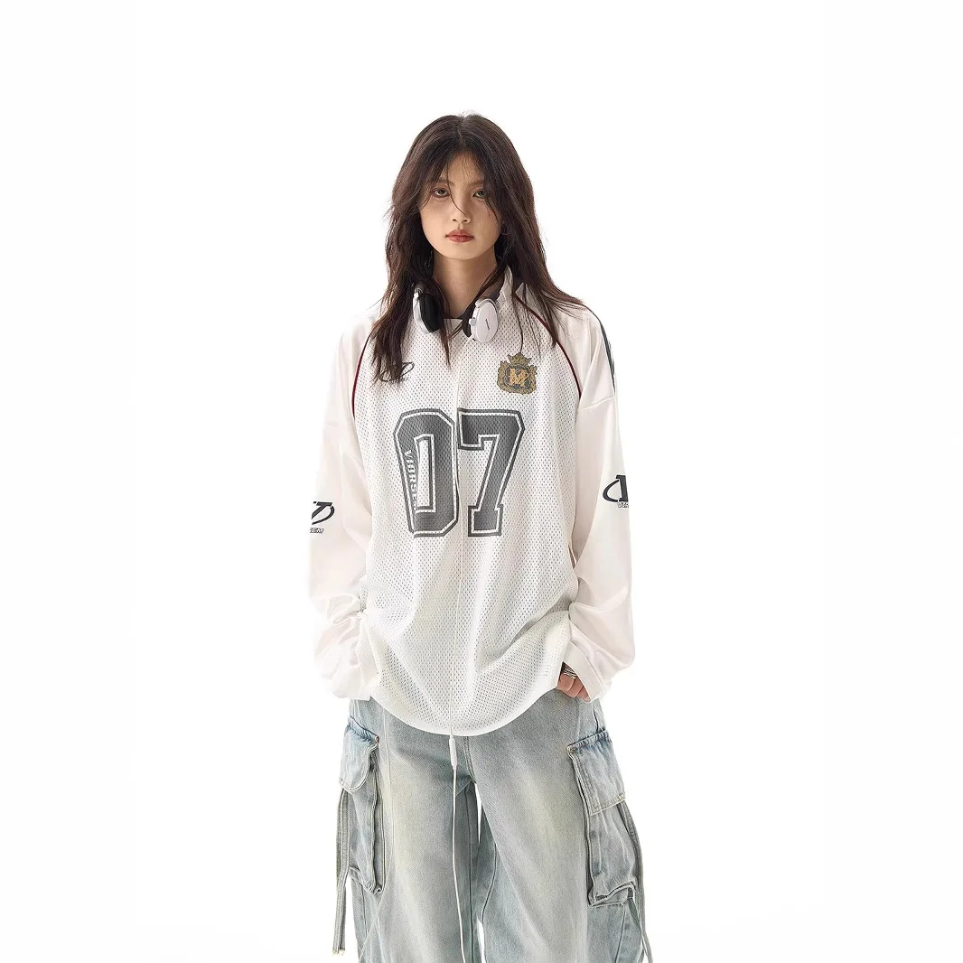

American Vintage Y2K Streetwear V-neck Loose Long Sleeve Digital Print Plaid Loose Sweatshirt Female Hip Hop Punk Street Couple