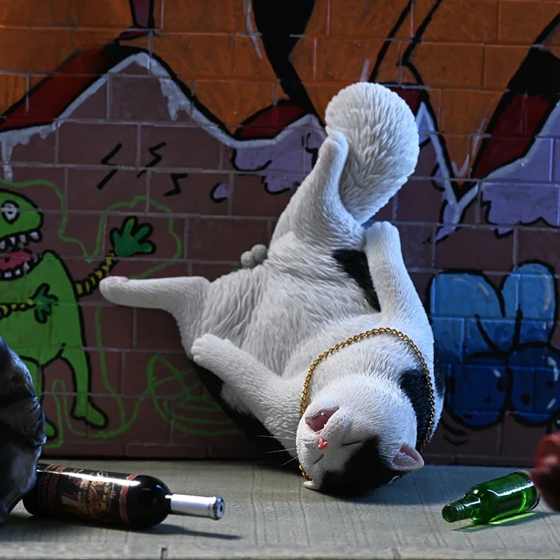 JXK 1/6 escala simulación resina gato borracho Animal modelo cura mascota juguetes de escritorio regalo para accesorios de figuras de acción de 12 pulgadas