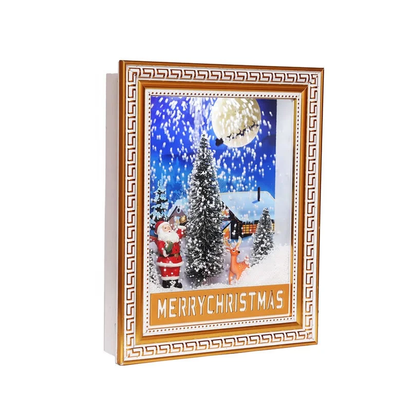 Moldura de foto de natal com música, artesanato de feliz natal, linda moldura com sopro de neve e luz para decoração de natal