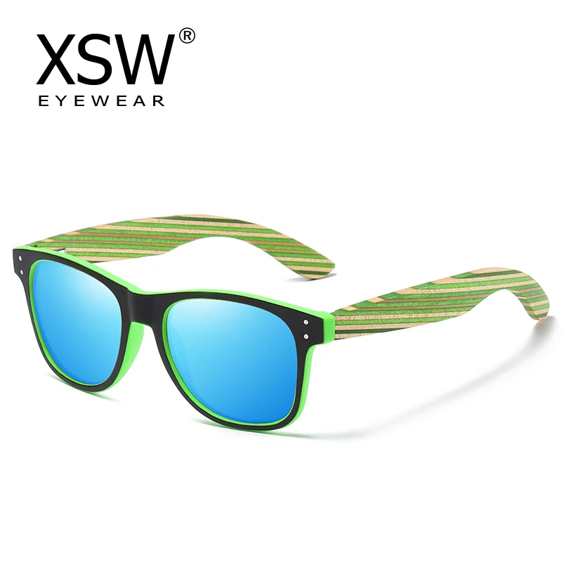 

XSW 2023 Handmade Polarized Sunglasses for Men And Women With Recycled Frames and Color Wood Temples Blue