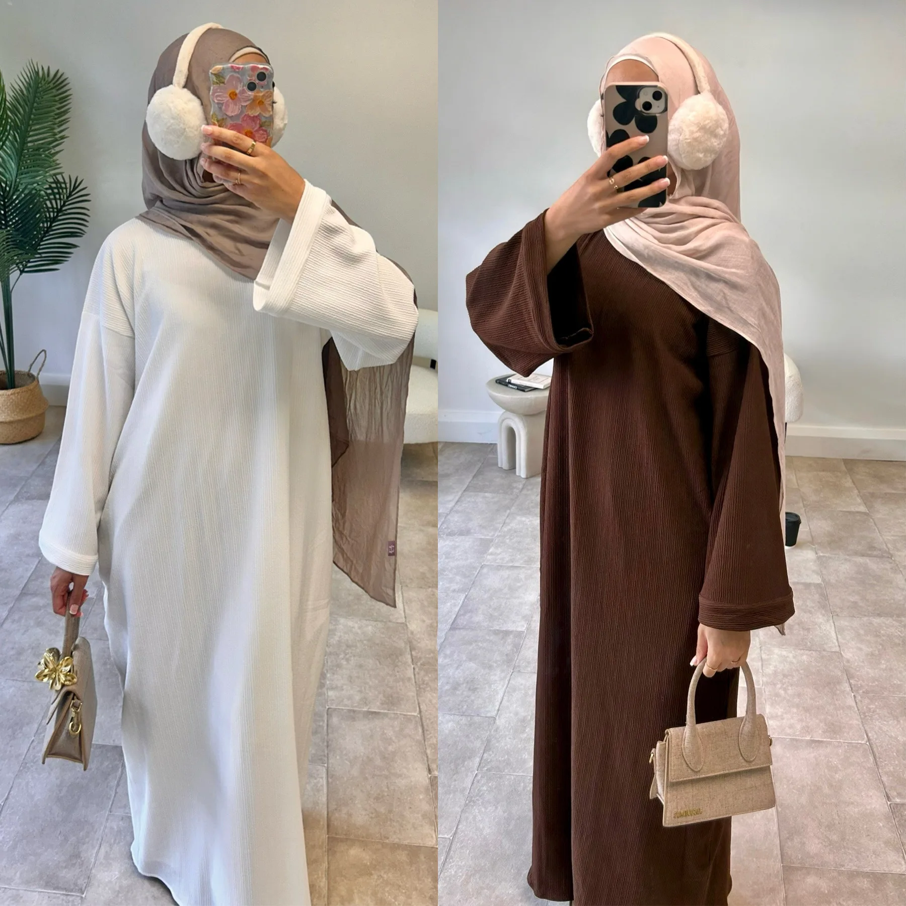 Cord-Abaya für den Winter, mit Seitentasche, dicker Ramadan, islamische Kleidung, muslimische Frauen, langärmelig, bescheidenes Kleid, Kaftan, arabisch, islamisch