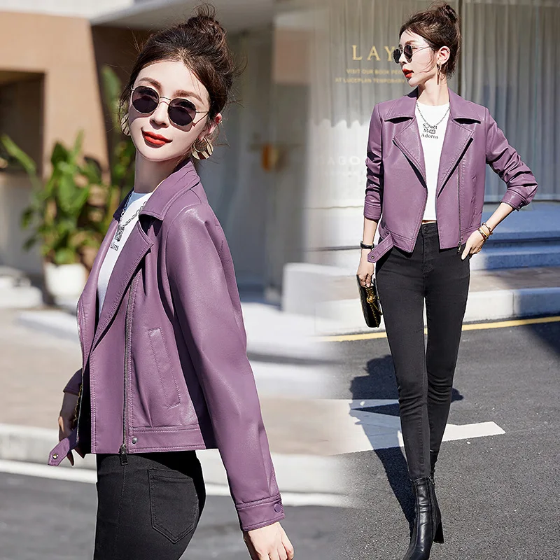 Leather jacket 2024 spring new fashionable casual loose fitting and slimming large lapel sheepskin jacket