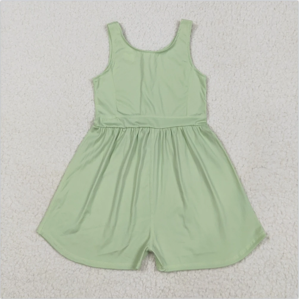 

Hot Sale Baby Girl Clothing Boutique Kids Clothes Girls Jumpsuit Baby Girls Green Sleeveless Yoga baby girl clothes jumpsuits