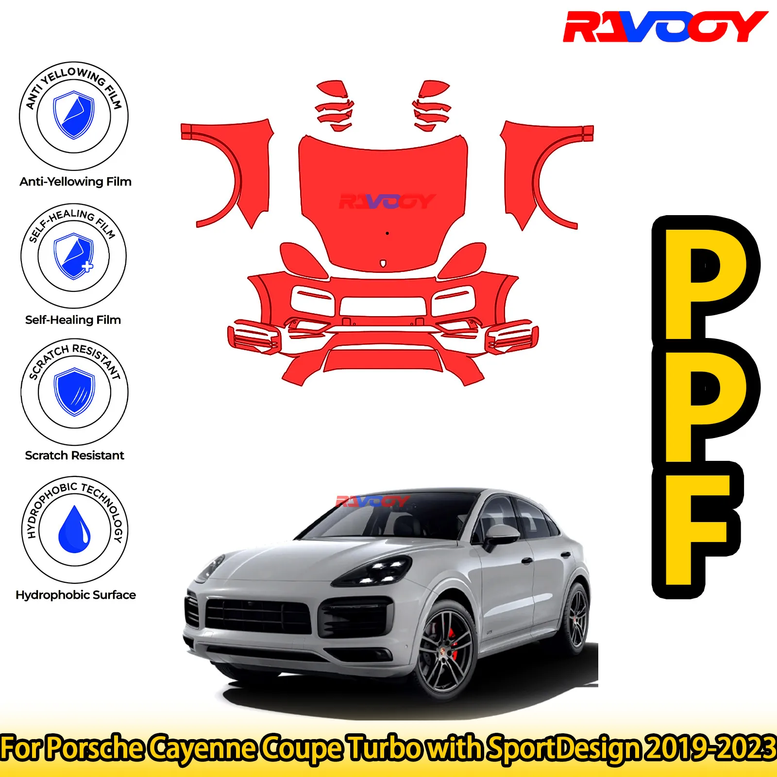 

For Porsche Cayenne Coupe Turbo with SportDesign 2019-2023 Glossy Matte Black Precut front PPF Kit Paint Protection Film