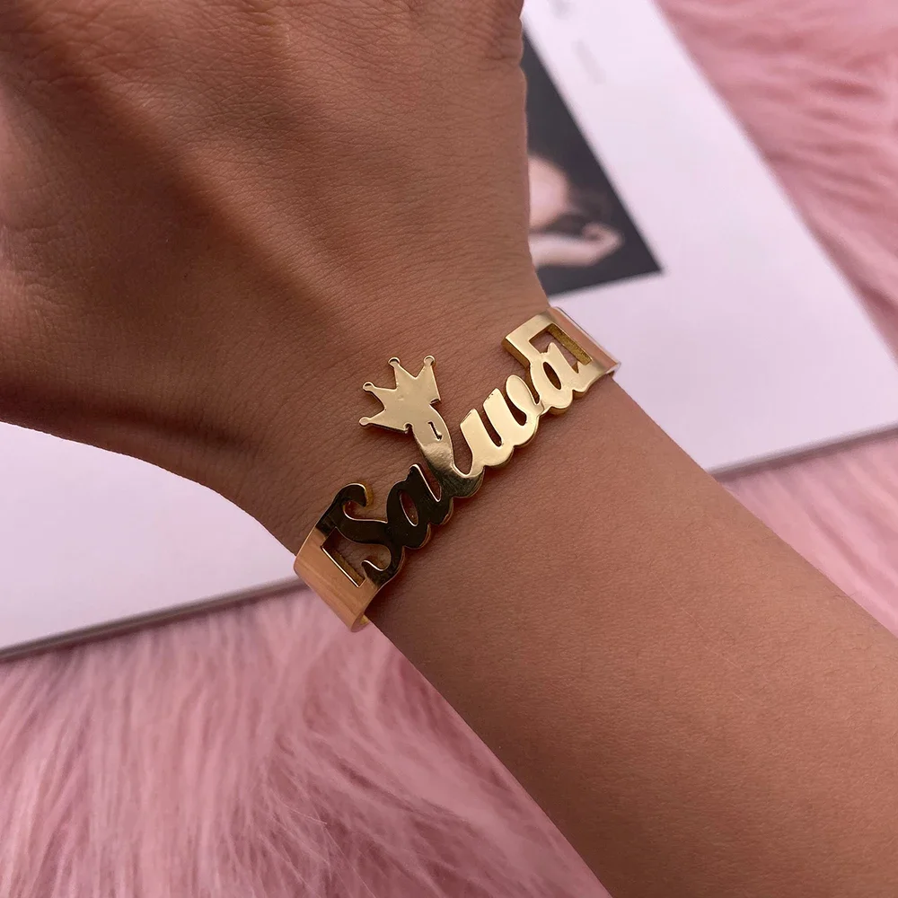 

Custom Engraved Bracelet Couple Initials Name Bangle Jewelry Stainless Steel Rose Gold Bracelet Valentine Gift