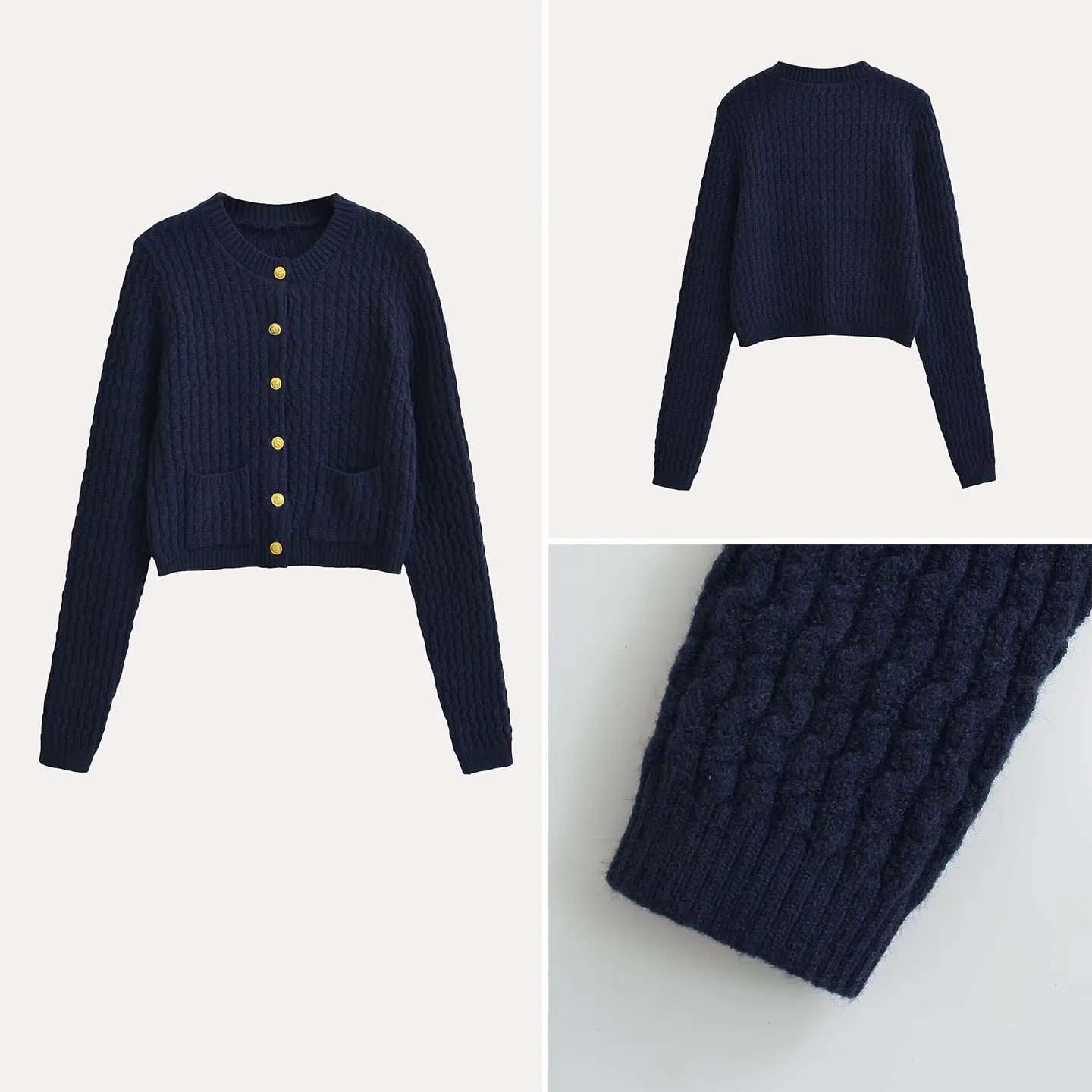 

Ele Knitted Open Cardigan Autumn Winter Warm Long Sve round Ne ort Length Single Button Closure Color Z