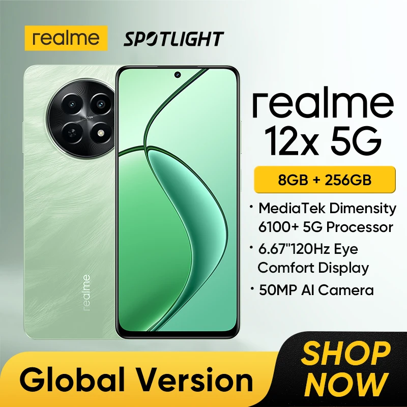 [In Stock] realme 12X 5G Smartphone Global Version MediaTek Dimensity 6100+ 5G Processor 6.67\