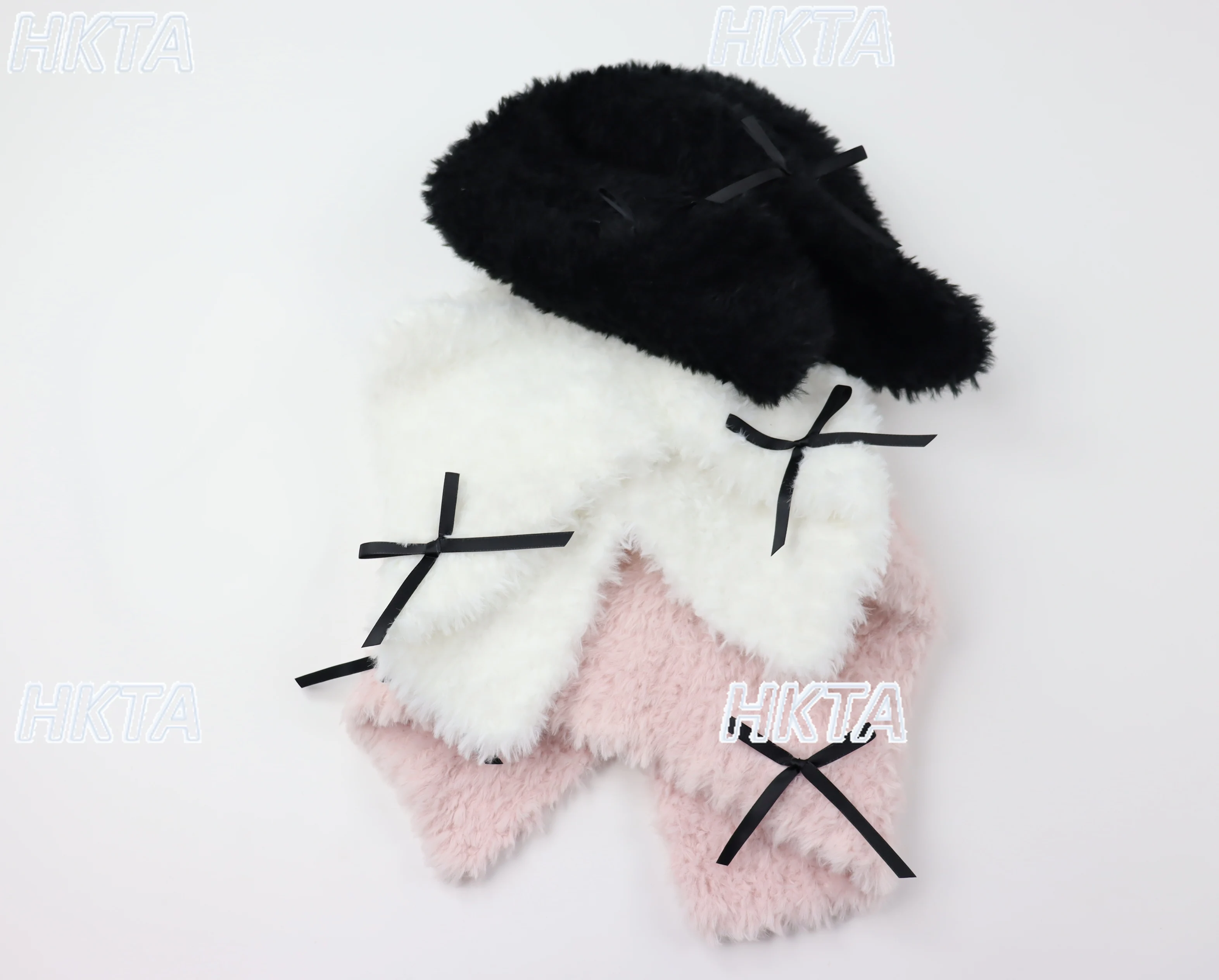 Japanese Style Hat Cat Ears Solid Color Cute Girl Lolita Bow Hats Scarves Women 2025 Winter New Warm Plush Scarf Cap Set Female