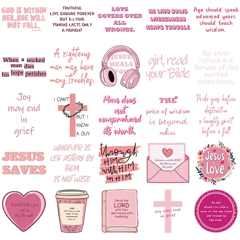 50 قطعة الوردي يسوع الكتاب المقدس عبارة الكتابة على الجدران ملصقات DIY بها بنفسك المغلف دفتر حقيبة القرطاسية الكرتون الإيمان الشارات الاطفال اللعب هدية