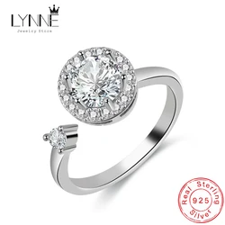 New 925 Silver Rotatable Round AAA Zircon Adjustable Rings Women Fine Jewelry Gift Fashion Rhinestone Circle Open Finger Ring