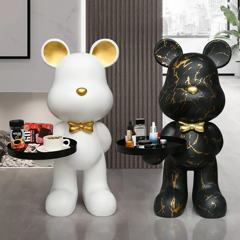 Jiayi Wholesale Custom In Resin Fiberglass Crafts Bearbrick With Tray 1000% 78cm Height Sculpture for Home Decor