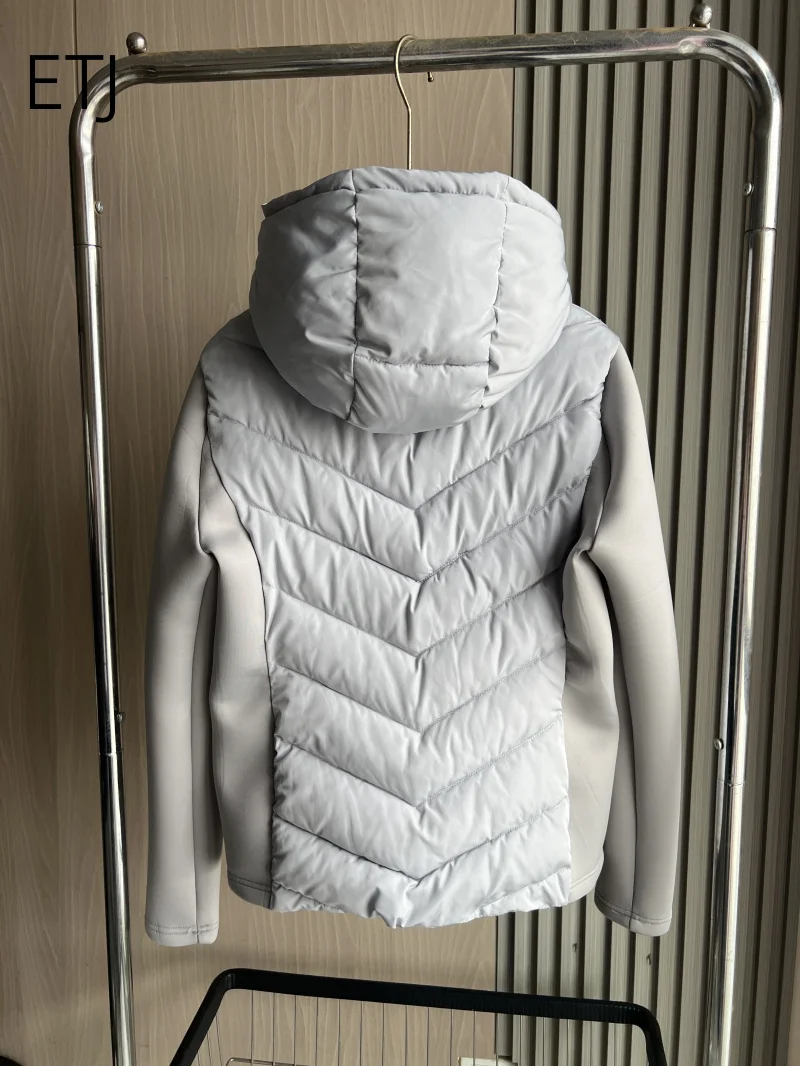 ETJ 2026 New Women's Elegant Fashion Patchwork Long Sleeve Standing Collar Hooded Cotton Jacket Sport Coat 8073227