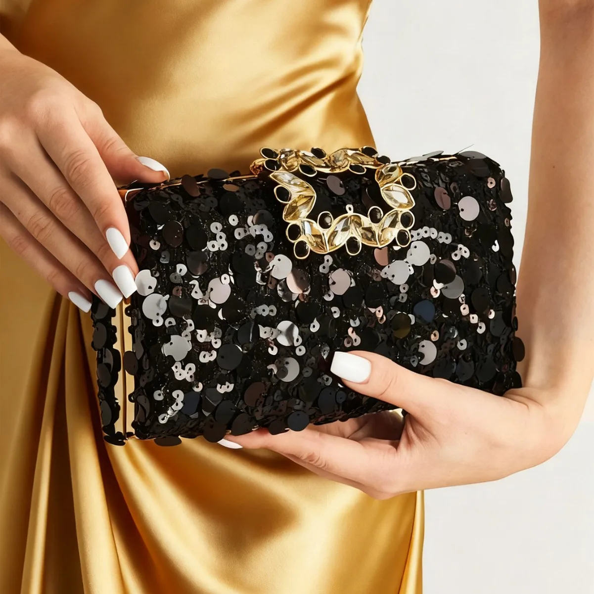 New black beaded rhinestone hardware buckle dinner bag wedding party women's clutch bag messenger bag