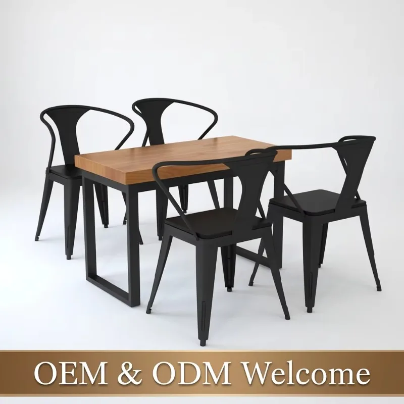 Industrial Style Commercial Square Restaurant Furniture Set Iron Chairs Solid Wood Cushion Iron Table Rooftop Restaurant Cafe Ta