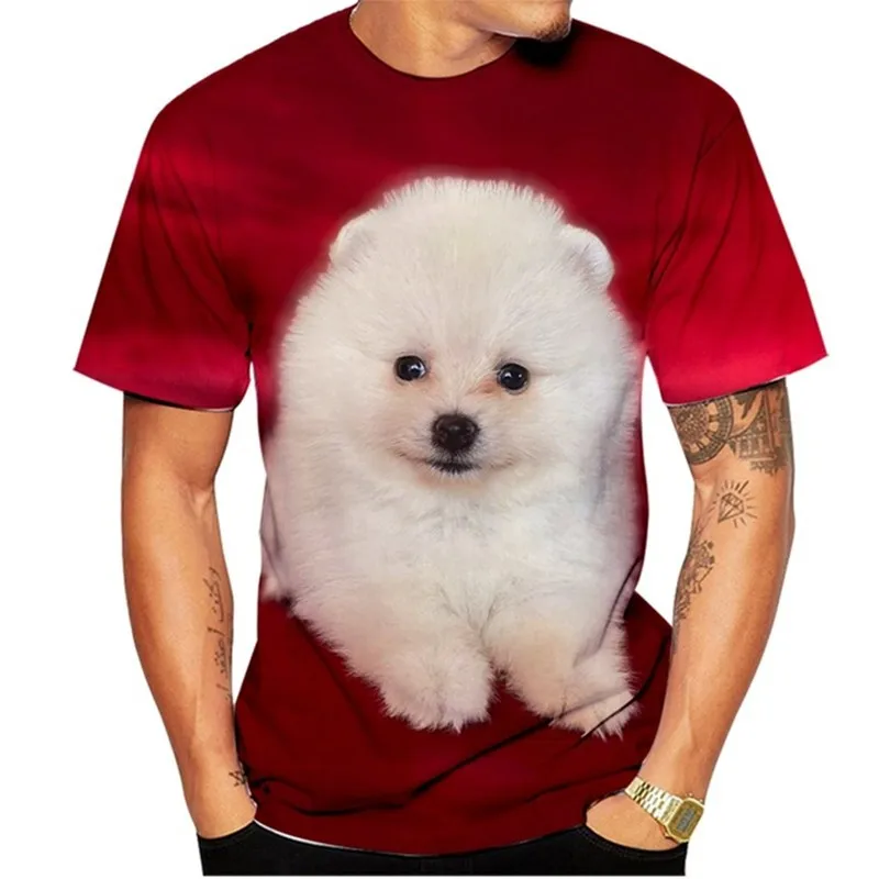 Summer Cute Funny Pomeranian Dogs 3d Printing Fashion Casual Round Neck Short Sleeve Breathable Loose Casual Oversized Tops