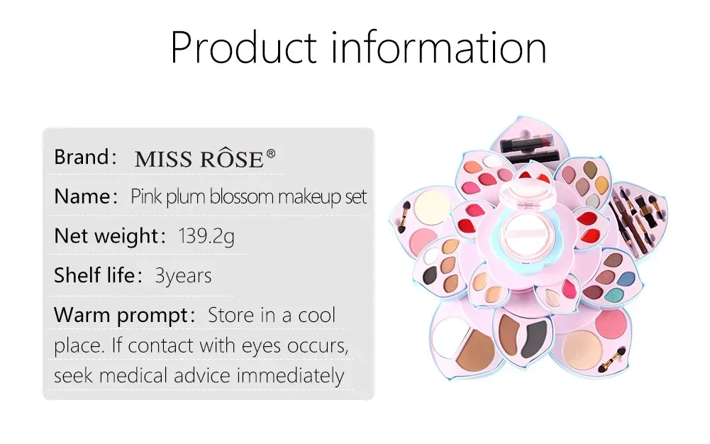 MISS ROSE-Coffret de maquillage professionnel rotatif, kit complet, palette de fards à barrage pailletés, fond de teint en poudre, cadeaux cosmétiques pour femmes