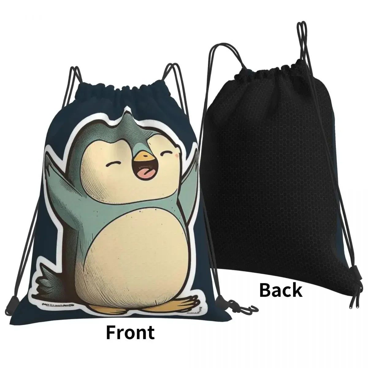 Happy Little Pinguin-Schattige Pinguïnkunst Voor Pinguïnrugzak Draagbare Tas Met Trekkoord Bundel Pocket Storagebag Boekentas