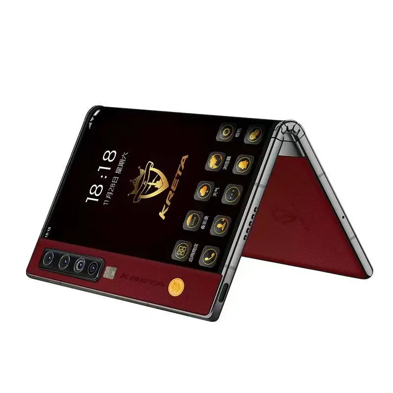NEW Kreta V11V folding mobile phone James business dual-screen 100MP high-end 5G smartphone Snapdragon 865 red cowhide 12+512g