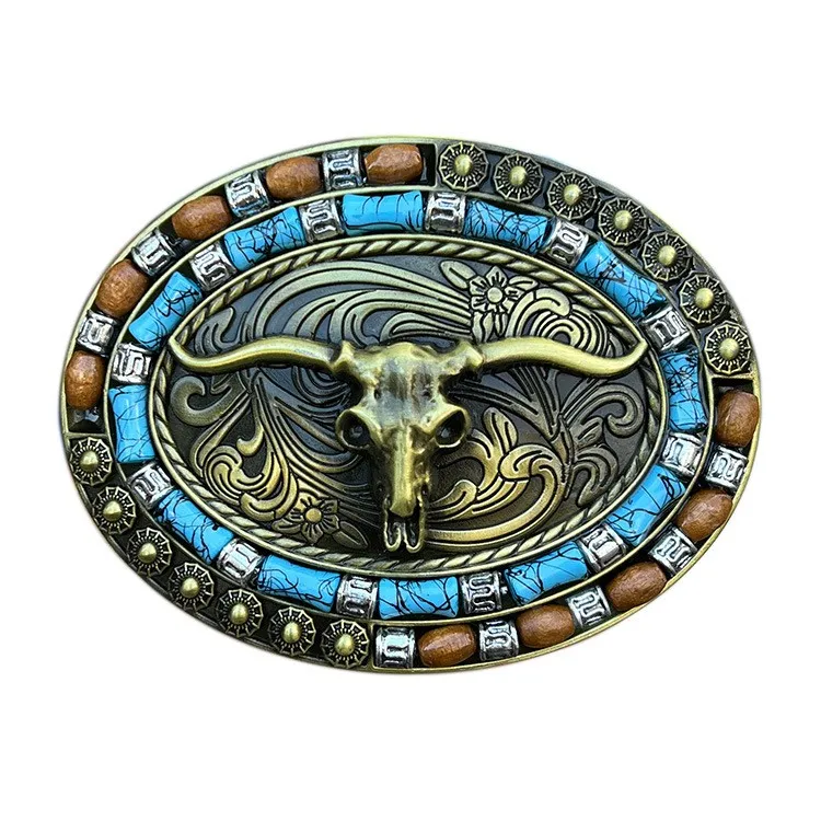 Neue Western Cowboy Glatte Schnalle Personalisierte Kreative Gürtel Schnalle Kopf Relief Große Blume Bull Kopf Gürtel DIY Zubehör – Detail 4