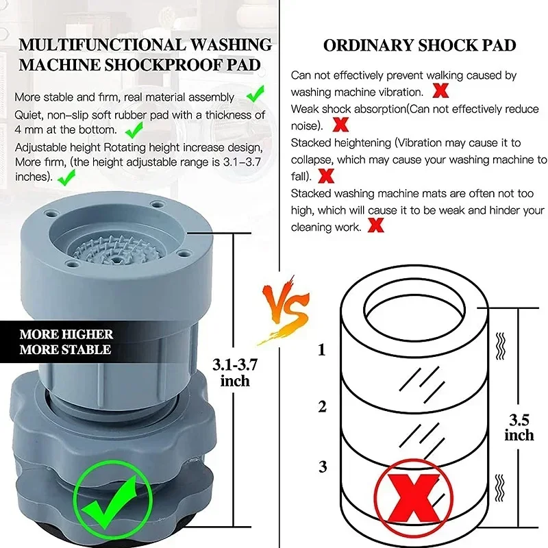 4 Stück Anti-Vibrations-Pads für Waschmaschinen, zum Heben von Gummifüßen, rutschfest, stumm, für Möbelnivellierer, universelle Dämpfer, feste Basis – Detail 1