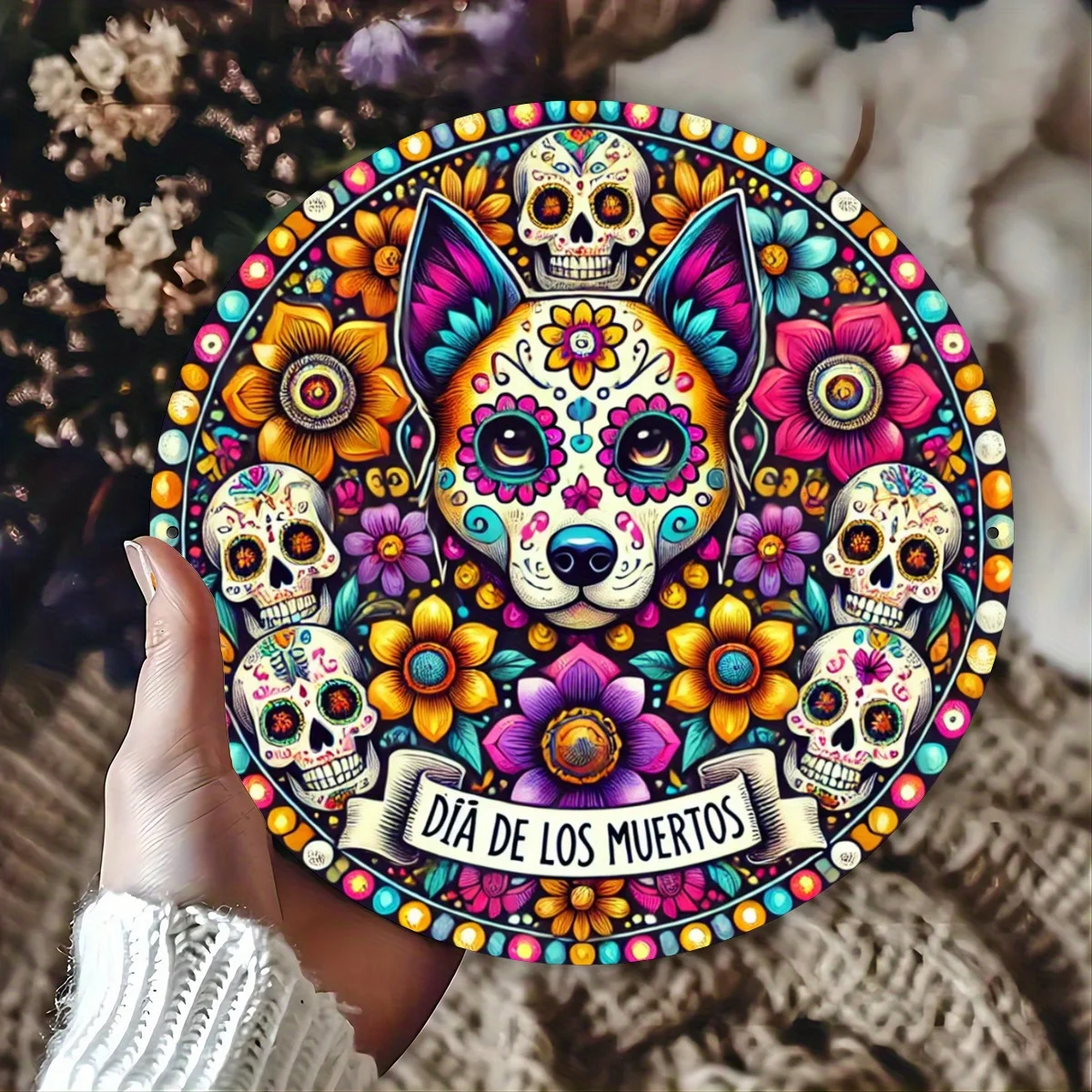 Rundes Holzschild „Day of the Dead“ im Retro-Stil – perfekt für Zuhause, Wand, Tür, Bauernhaus, Bar, Café und Gartendekoration