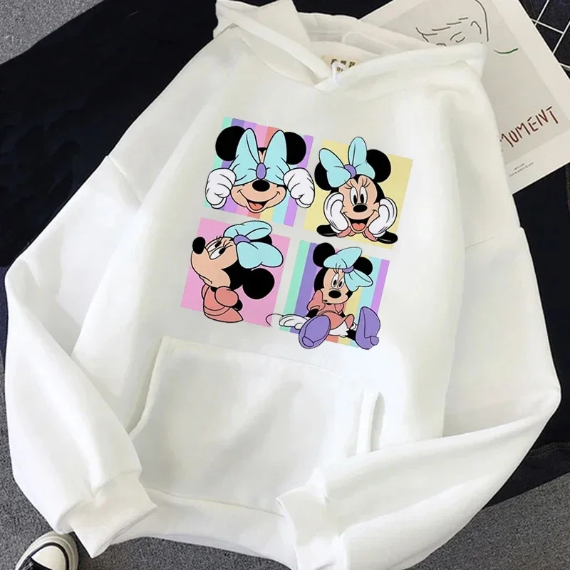 Sudaderas con capucha de Minnie Mouse para mujer, sudadera informal Kawaii, Mickey, Disney, ropa de calle de dibujos animados, Top