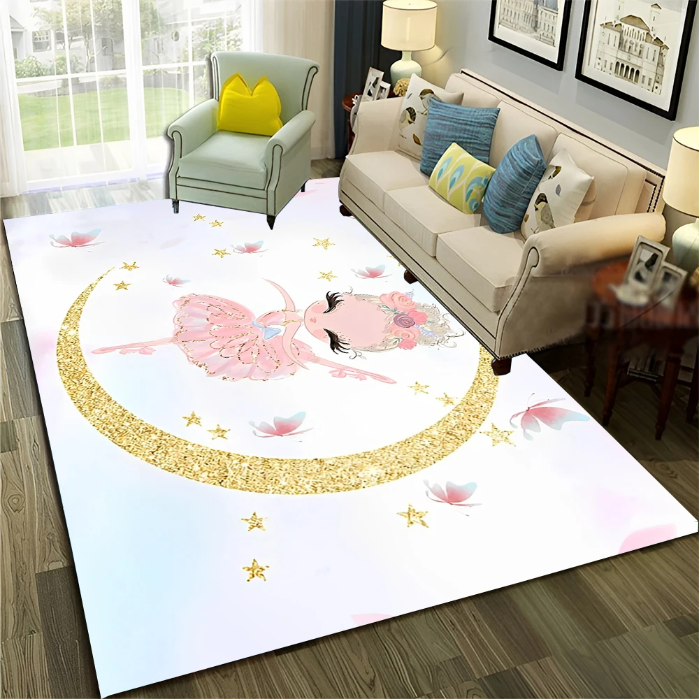 Ballet Girl Ballerina Swan Cartoon Carpet Rug for Home Living Room Bedroom Sofa Doormat Decor,kids  Area Rug Non-slip Floor Mat