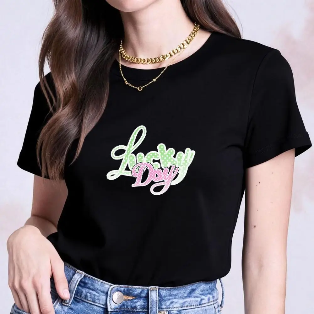 Lucky Day Graphic T-Shirt Women Summer Letter Print Aesthetic Tops Female Casual Fashion Harajuku Y2K Street Tops Free Shipping