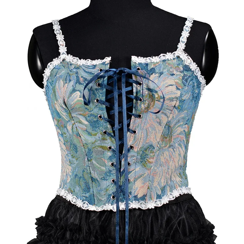 Oil Flower Pattern Tight Vest Vintage Front Lace-up Corsets Tops Renaissance Bustier Waist Training Camisole Bodyshaper