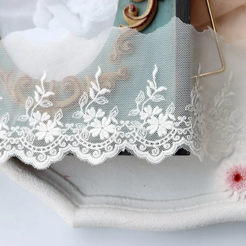 8CM Wide Luxury Tulle White Mesh Embroidery Floral Lace Ribbon Wedding Dress Collar Neckline Trim DIY Craft Sewing Guipure Decor