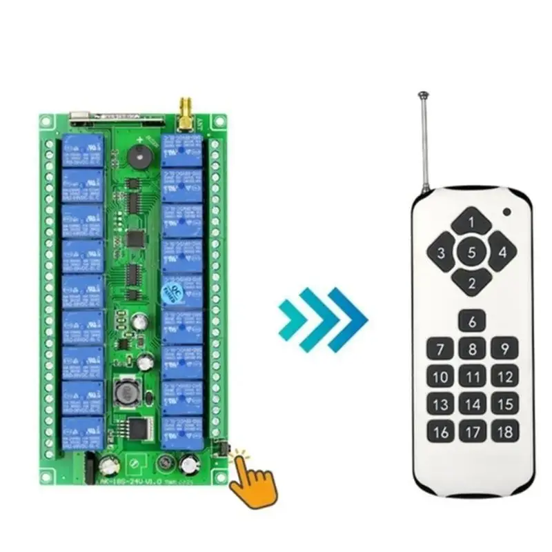 T5EA 433Mhz 12V-36V Wireless Remote Control Relay Switch Module Receiver 18 Channels For Garage Door Gate Light Motor