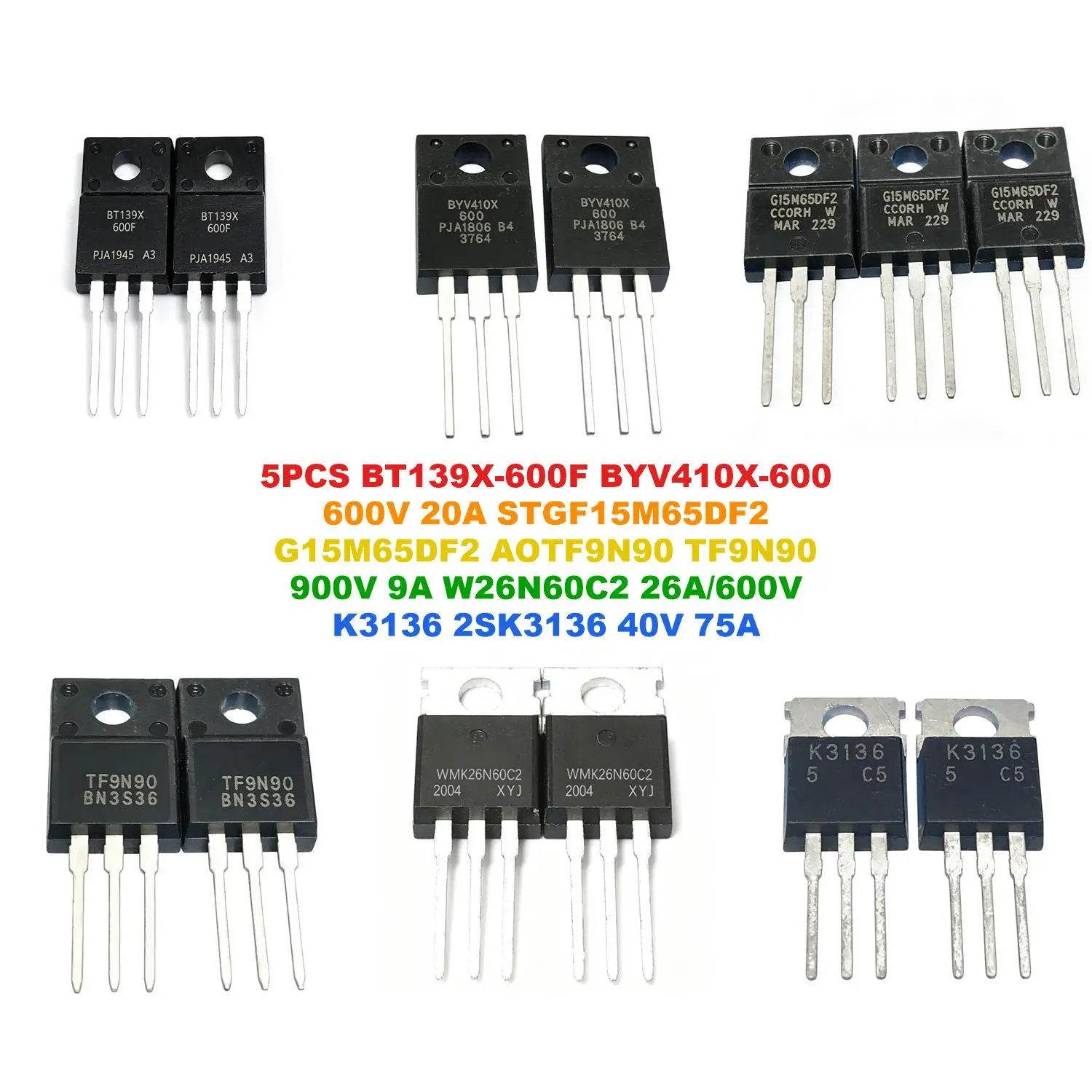 BT139X-600F BYV410X-600 600V 20A STGF15M65DF2 G15M65DF2 AOTF9N90 TF9N90 900V 9A W26N60C2 26A/600V K3136 2SK3136 40V 75A