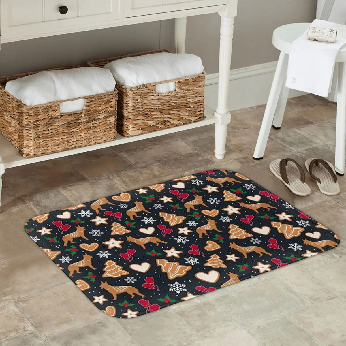 Christmas Gingerbread Pups German Shepherd Non-slip Doormat Floor Mat Carpet Rug for Kitchen Entrance Home Balcony Footpad Mats