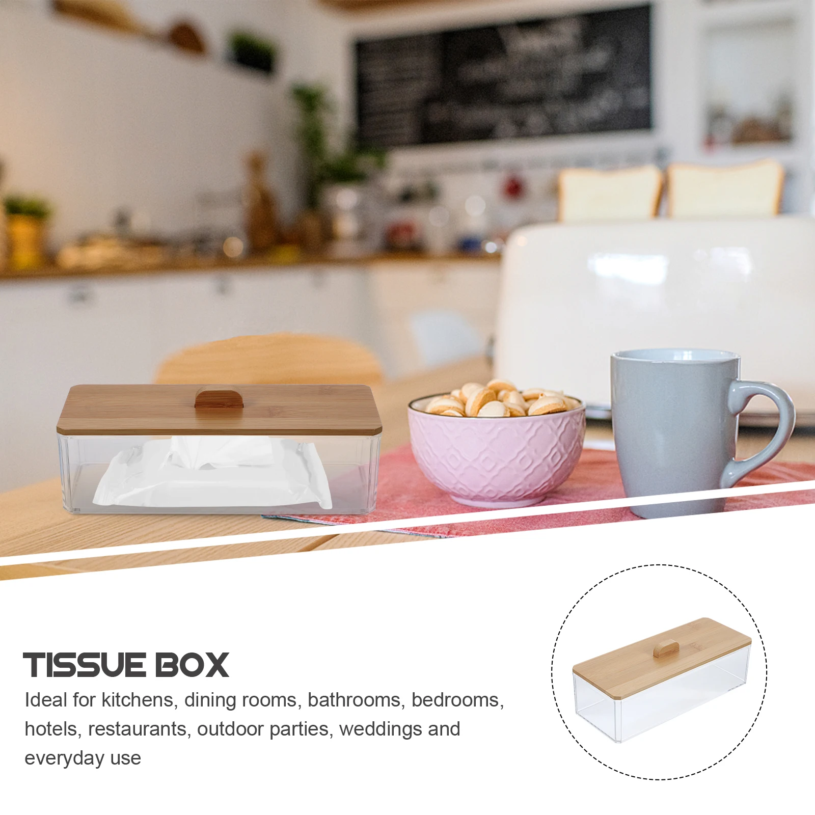 

Transparent Acrylic Tissue Storage Box Lightweight Napkin Container Bamboo Lid For Home Restaurant Living Room Desktop