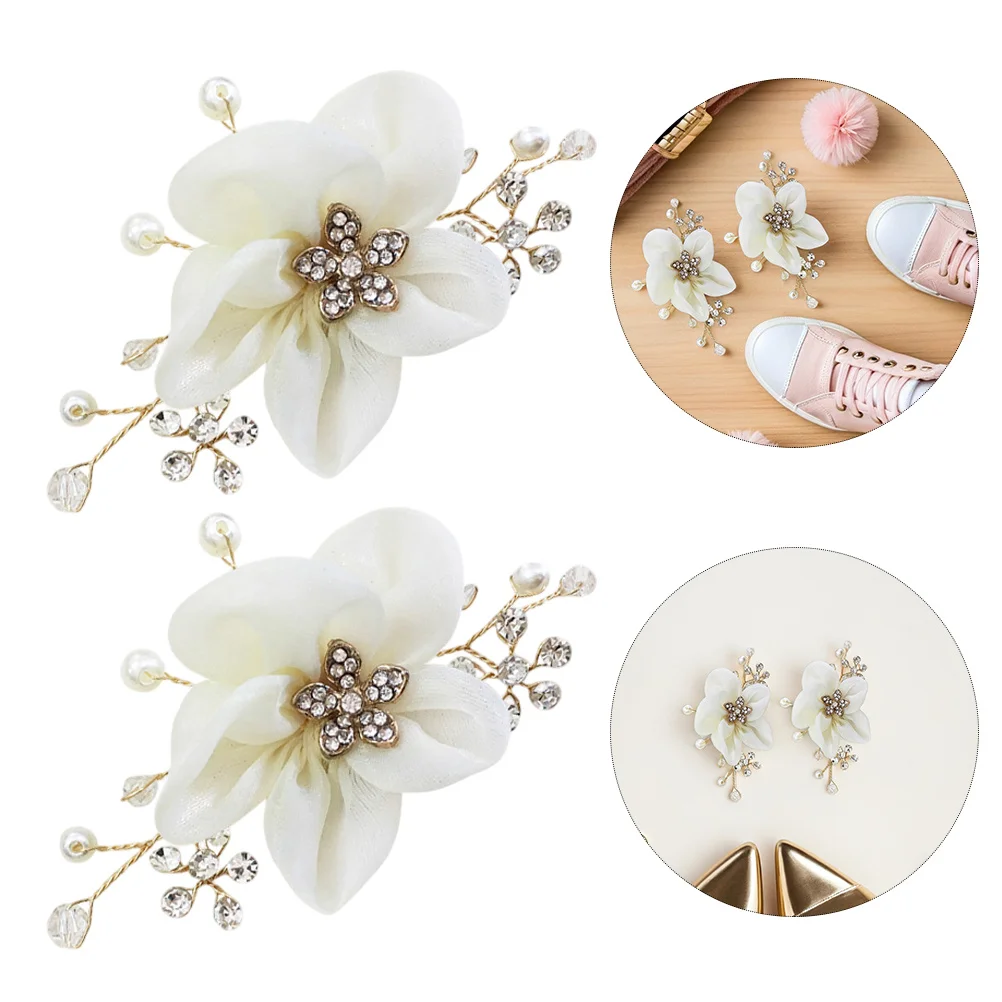 

1 Pair Flower Shoe Buckle Wedding Shoes Accessories Bride Rhinestone Pearl Clip Decorative Shoe Buckle For Boots Flats Sandals