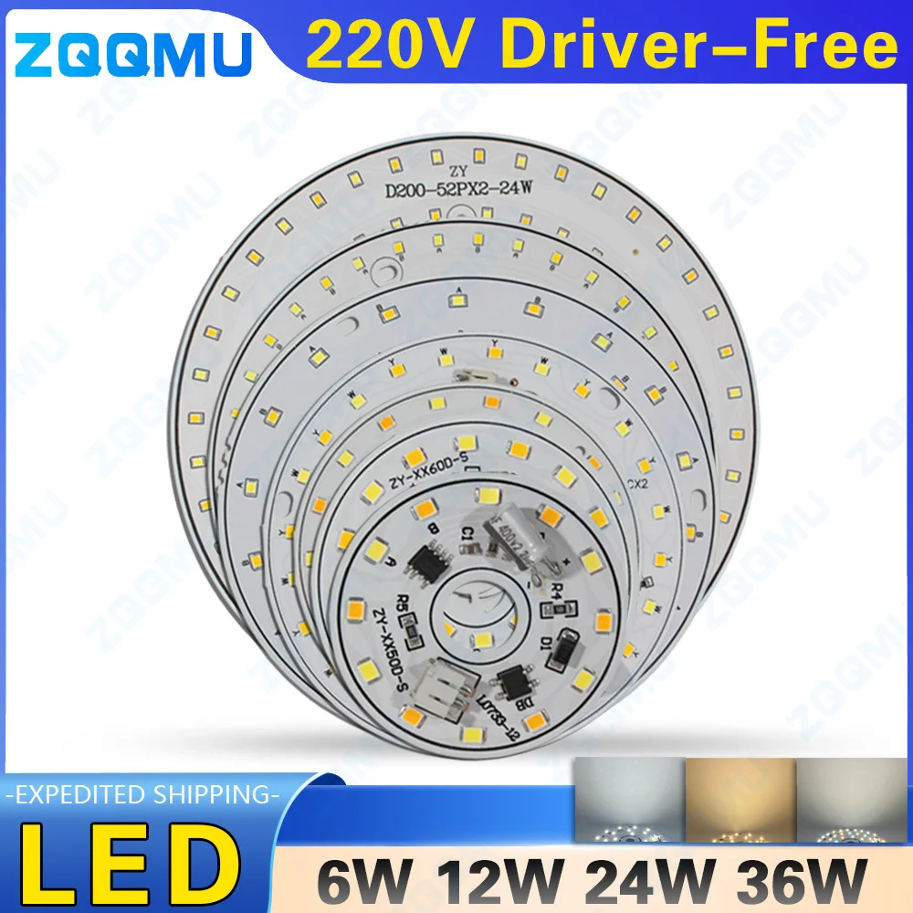 

6W 8W 12W 24W 36W 48W 3-Color Dimming LED Light Board 220V Driver-Free DIY Home Chandelier PCB Light Board 60MM 108MM 136MM 160M