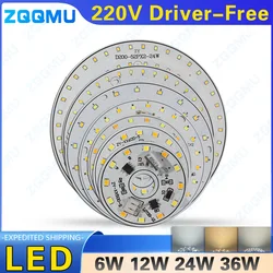 6W 8W 12W 24W 36W 48W 3-kleuren dimmen LED-lichtbord 220V Driver-vrij DIY Home Kroonluchter PCB-lichtbord 60MM 108MM 136MM 160M