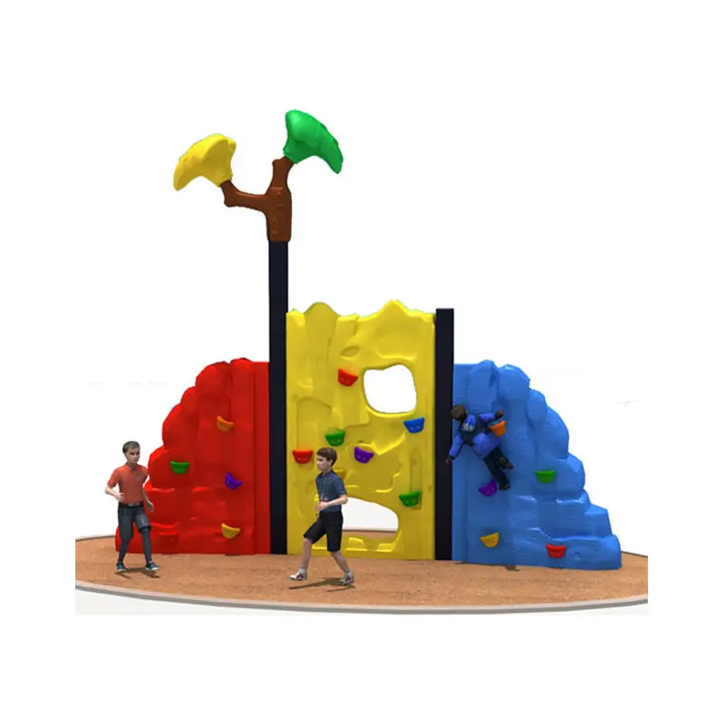 Discount Outdoor Plastic Kids Rock Climbing Wall With Climbing Net Jungle Gym Fitness Professional Children Playground Set