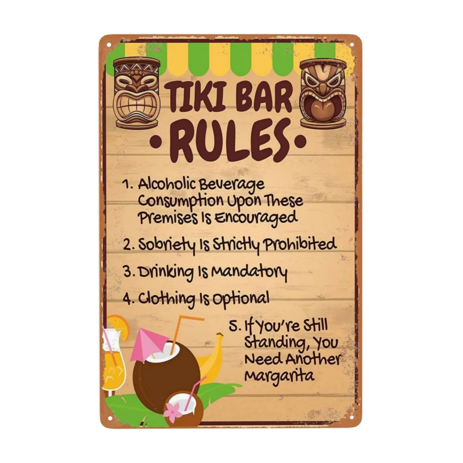 Bugana Tiki Bar Rules винтажный металлический знак, надпись 