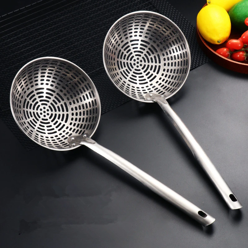 

Stainless Steel Deepened Colander Lengthened Household Drain Spoon Multifunctional Oil Soup Filter Kitchen Strainer Tools